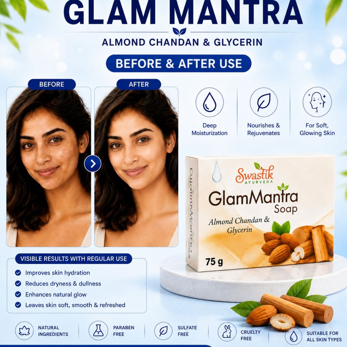 Glam Mantra Soap  (Almond Chandan & Glycerin Soap)